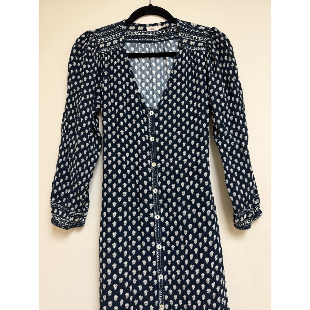 Faherty Orinda Long Sleeve Maxi Dress in navy blue and white. Sz S - Picture 15 of 16